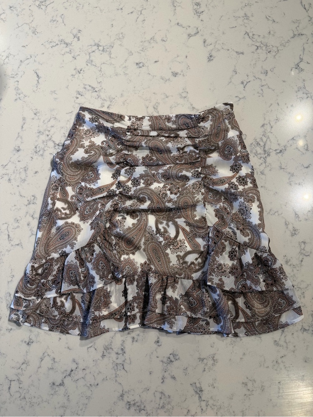 NWT EXPRESS Brown Paisley Ruffle Ruched Skirt Size 2